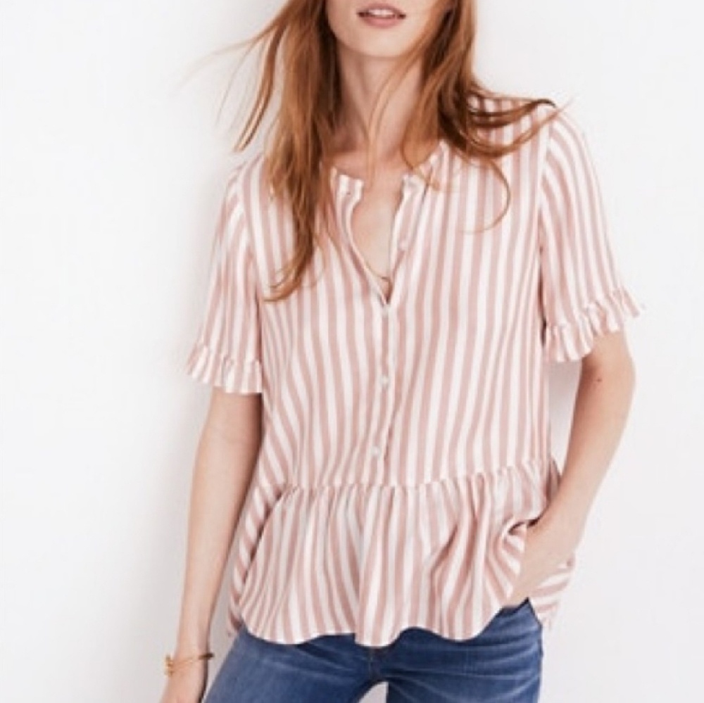 Striped Pink Peplum Button-Front Women’s Top